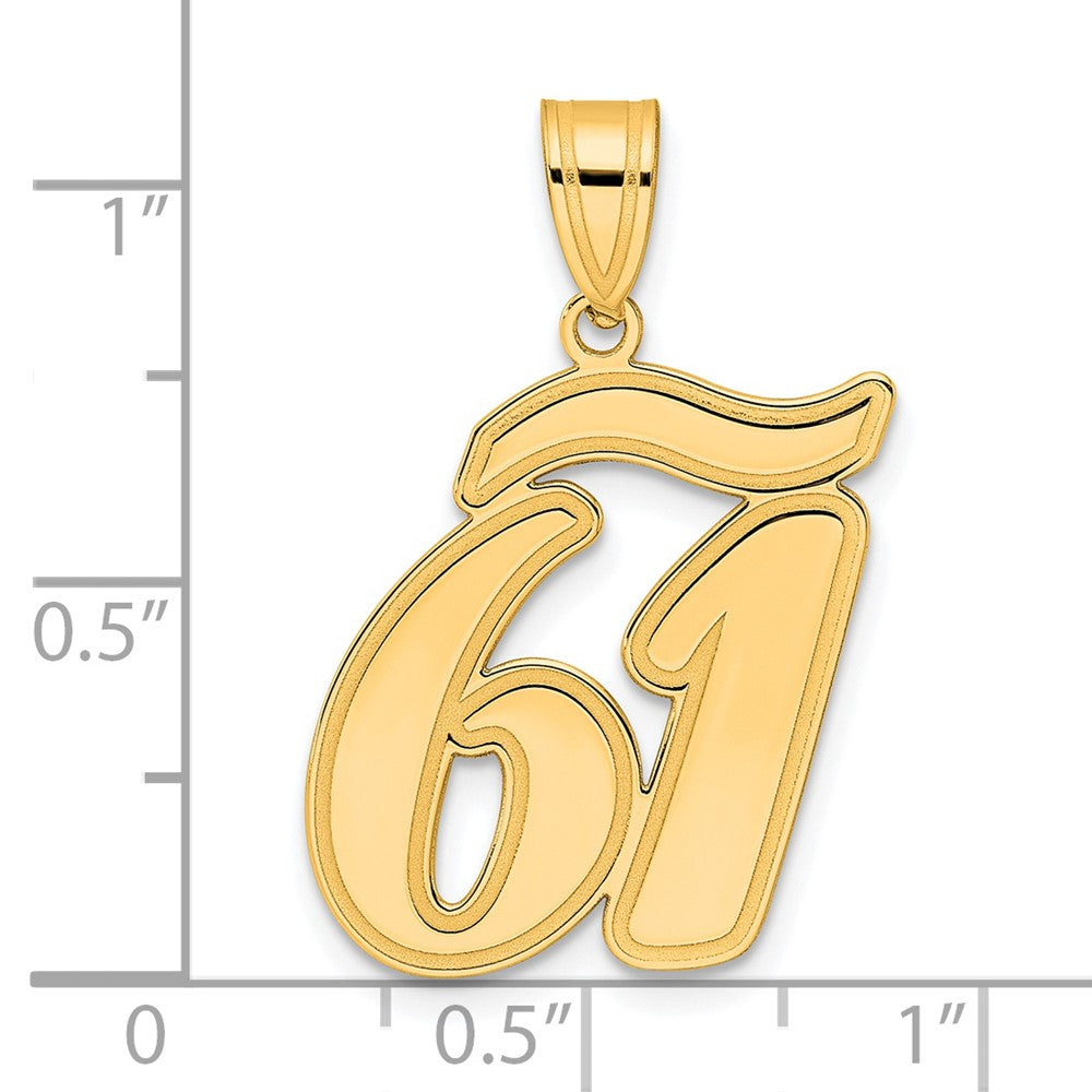 14K Gelbgold-Anhänger „Zahl 61" in Schreibschrift mit gebürstetem Rand