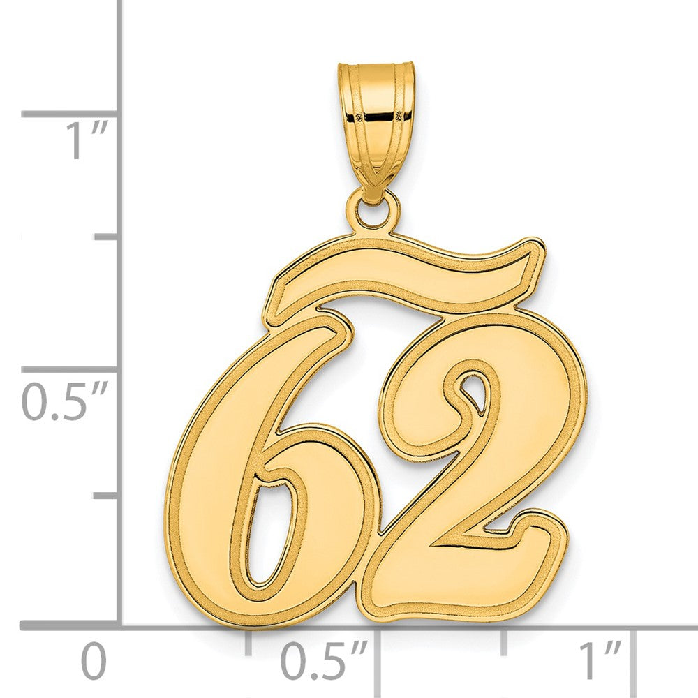 14K Gelbgold Anhänger mit Zahl 62 in Schreibschrift und gebürstetem Rand