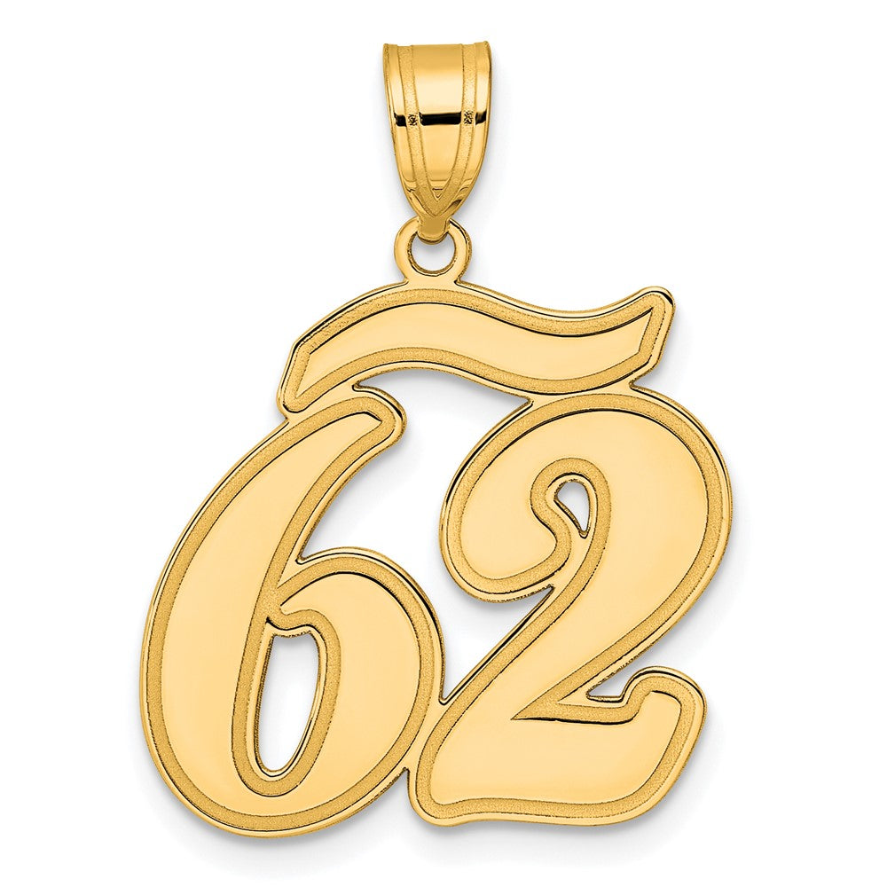 14K Gelbgold Anhänger mit Zahl 62 in Schreibschrift und gebürstetem Rand