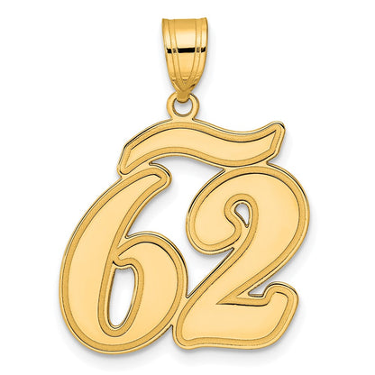 14K Gelbgold Anhänger mit Zahl 62 in Schreibschrift und gebürstetem Rand