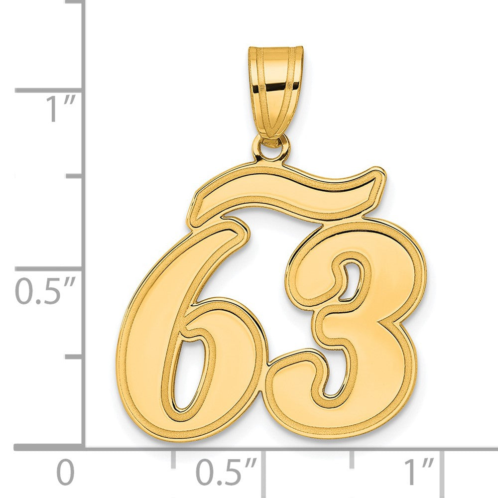 14K Gelbgold Anhänger mit gebürstetem Rand, Schriftzug Zahl 63