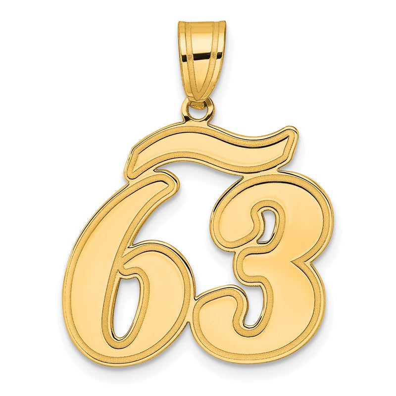 14K Gelbgold Anhänger mit gebürstetem Rand, Schriftzug Zahl 63