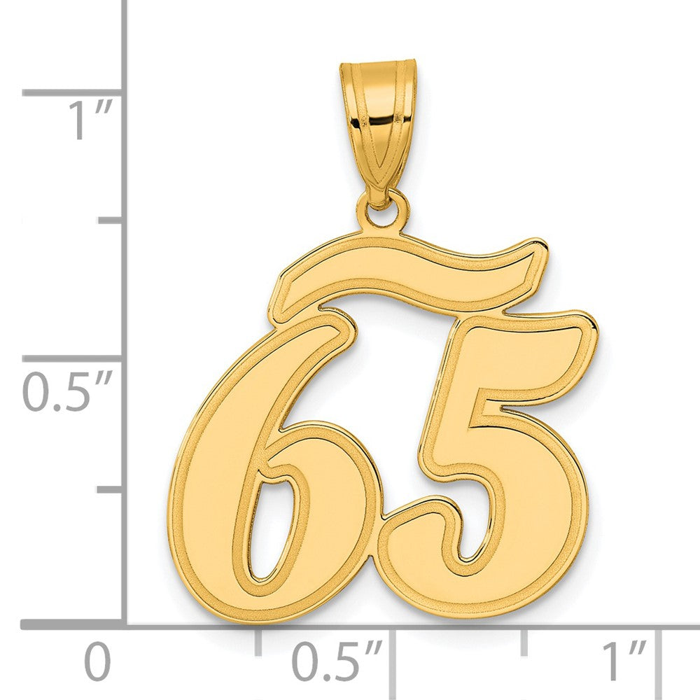 14K Gelbgold Anhänger mit Zahl "65" in Schreibschrift und gebürstetem Rand