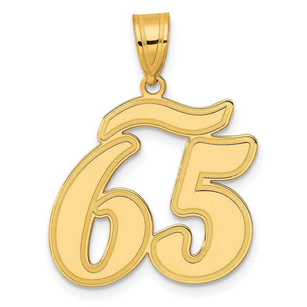 14K Gelbgold Anhänger mit Zahl "65" in Schreibschrift und gebürstetem Rand