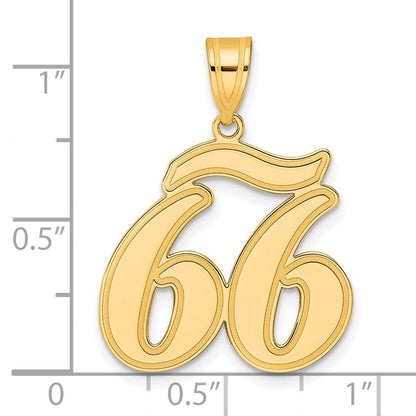 14K Gelbgold Anhänger „Zahl 66" in Schreibschrift mit gebürstetem Rand