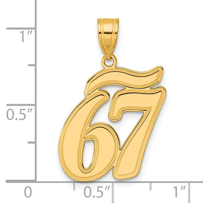 14K Gelbgold Anhänger mit gebürstetem Rand, Skript-Zahl „67“