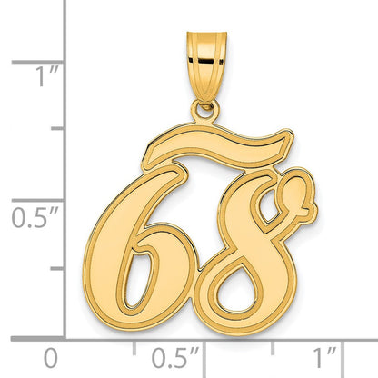 14K Gelbgold Anhänger mit gebürstetem Rand, Zahl 68 in Schreibschrift