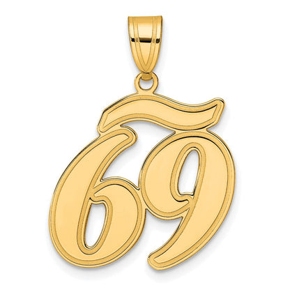 14K Gelbgold Anhänger mit Nummer 69 in Schriftzug und gebürstetem Rand