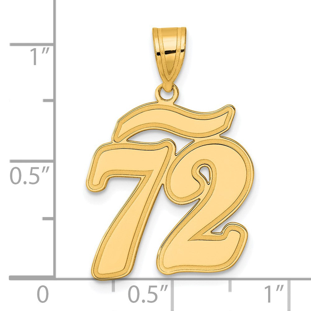 14K Gelbgold Anhänger mit gebürstetem Rand, Schriftzug Zahl 72
