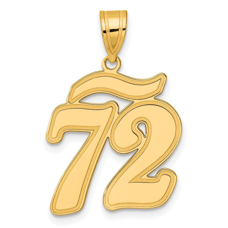 14K Gelbgold Anhänger mit gebürstetem Rand, Schriftzug Zahl 72
