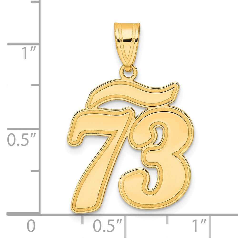 14K Gelbgold Anhänger mit gebürstetem Rand, Schriftzug Zahl 73