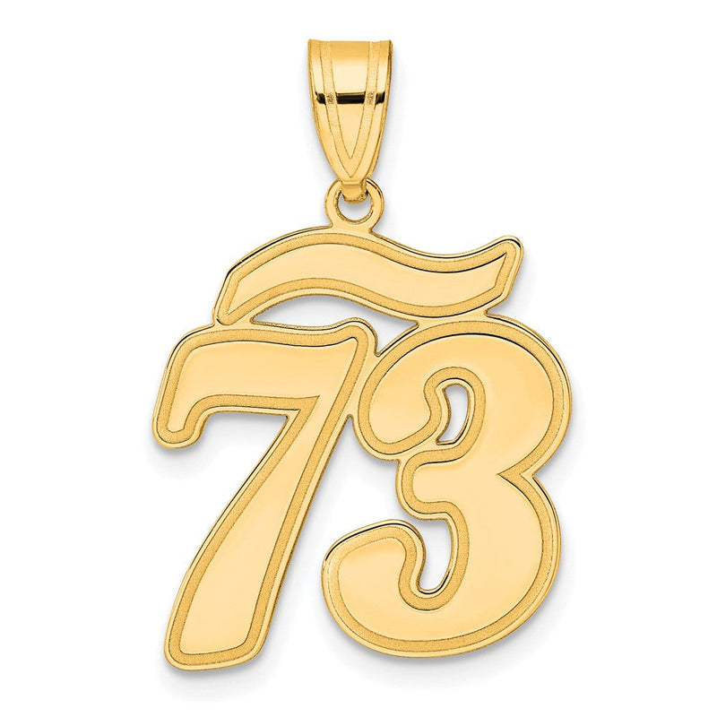 14K Gelbgold Anhänger mit gebürstetem Rand, Schriftzug Zahl 73