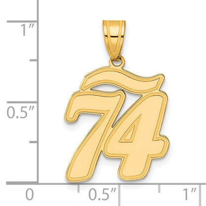 14K Gelbgold Anhänger mit gebürstetem Rand, Zahl 74 in Schreibschrift
