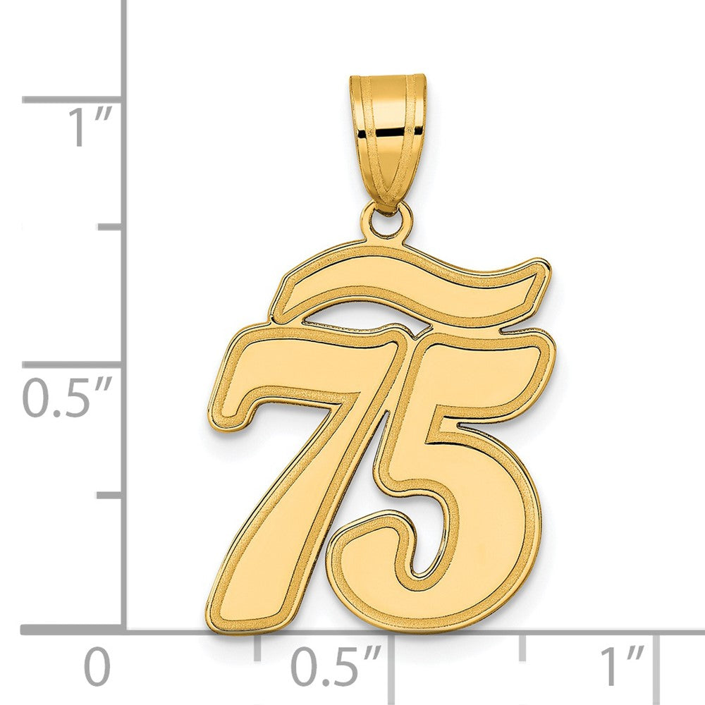 14K Gelbgold Anhänger mit gebürstetem Rand und Zahl 75 in Schreibschrift