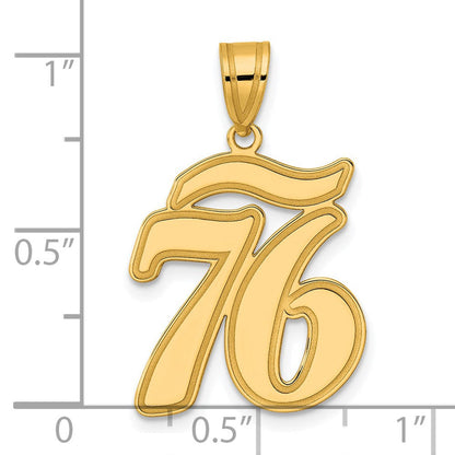 14K Gelbgold Anhänger mit gebürstetem Rand, Zahl „76“ in Schreibschrift