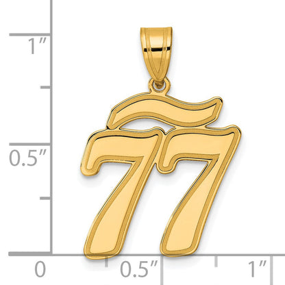 14K Gelbgold Anhänger mit Zahl 77 in Schriftschrift und gebürstetem Rand