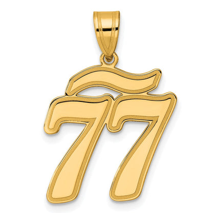 14K Gelbgold Anhänger mit Zahl 77 in Schriftschrift und gebürstetem Rand