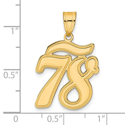 14K Gelbgold Anhänger mit gebürstetem Rand, Zahl 78 in Schreibschrift