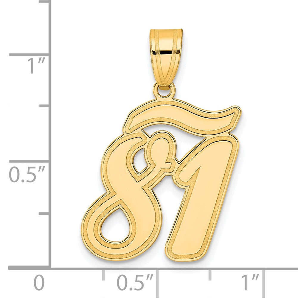 14K Gelbgold Anhänger mit Zahl „81" in Schreibschrift und gebürstetem Rand