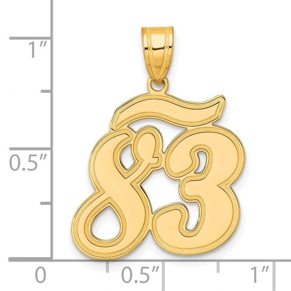 14K Gelbgold Anhänger mit gebürstetem Rand, Zahl 83 in Schreibschrift