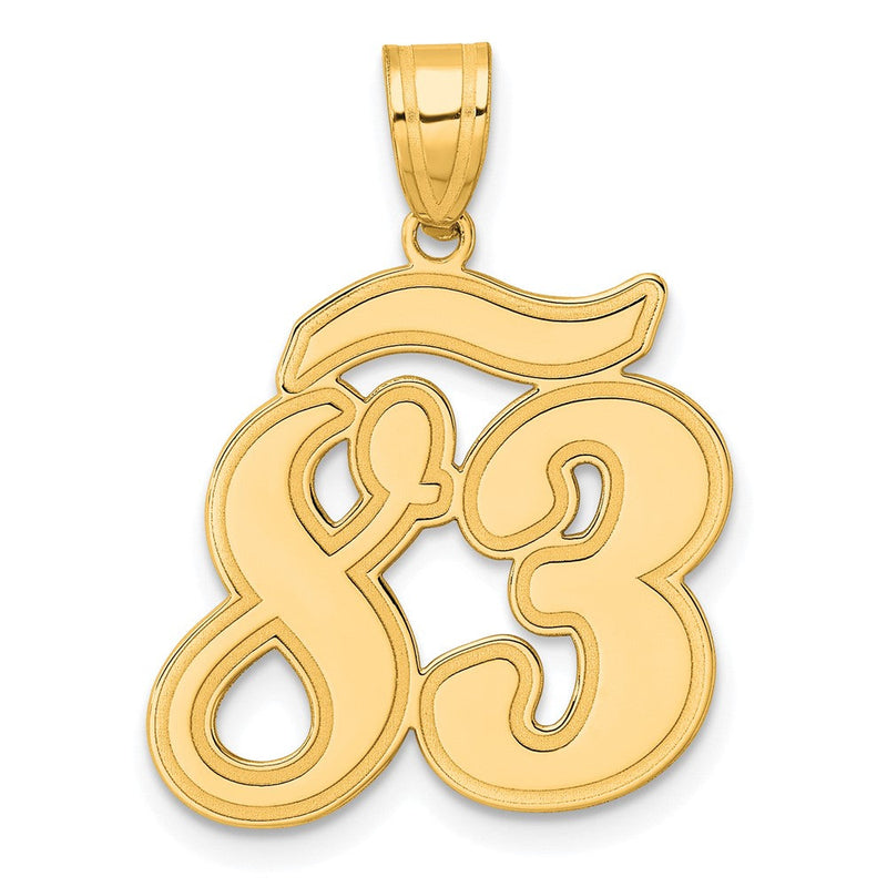 14K Gelbgold Anhänger mit gebürstetem Rand, Zahl 83 in Schreibschrift