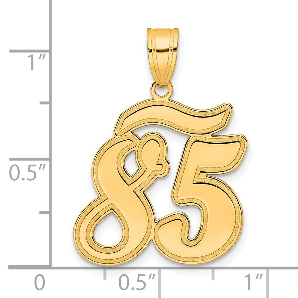 14K Gelbgold Anhänger mit gebürstetem Rand, Zahl 85 in Schreibschrift