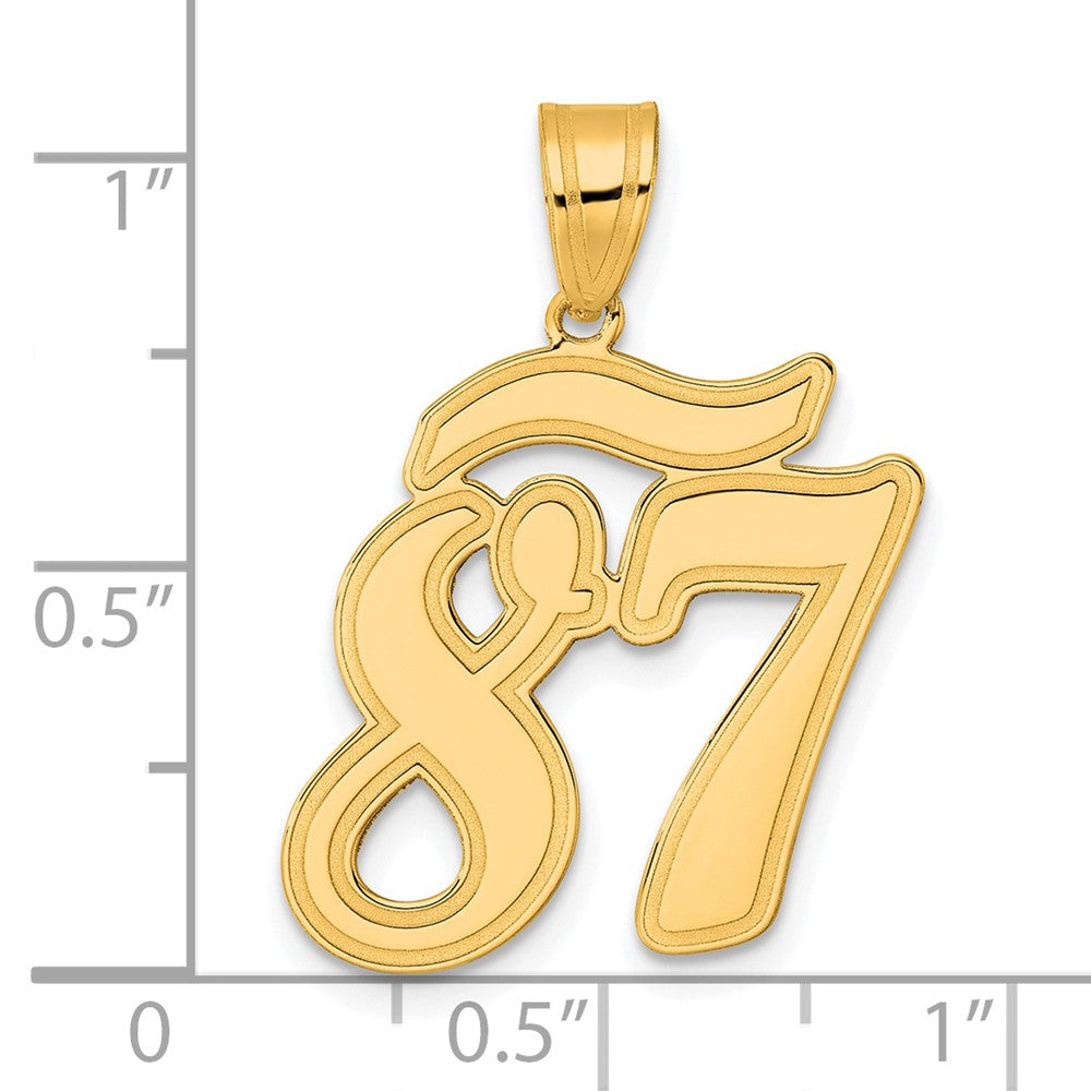 14K Gelbgold Anhänger mit gebürstetem Rand, Zahl 87 in Schreibschrift