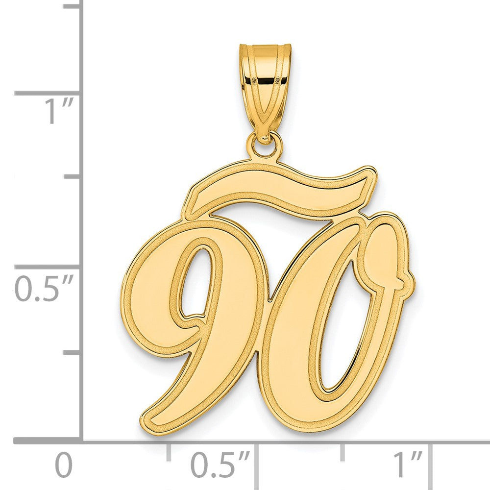 14K Gelbgold Anhänger mit gebürstetem Rand, Zahl 90 in Schreibschrift