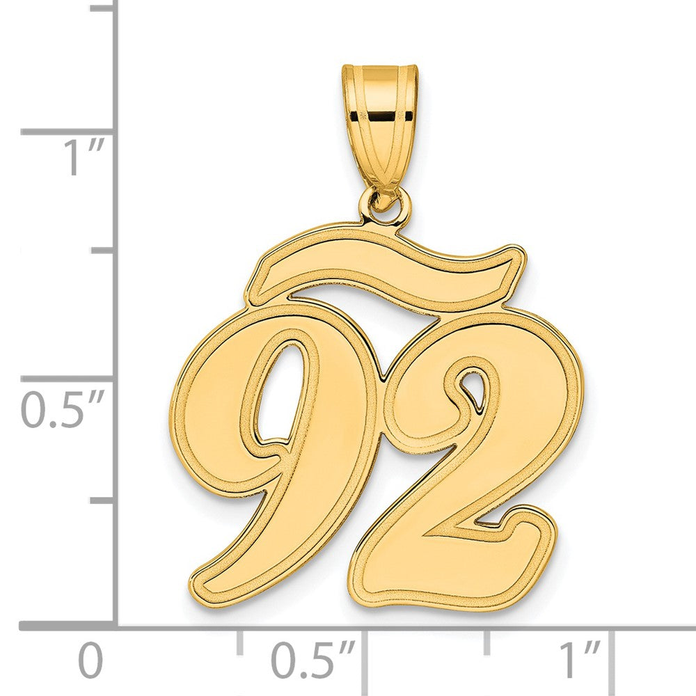 14K Gelbgold-Anhänger „Zahl 92" in Schreibschrift mit gebürsteter Umrandung