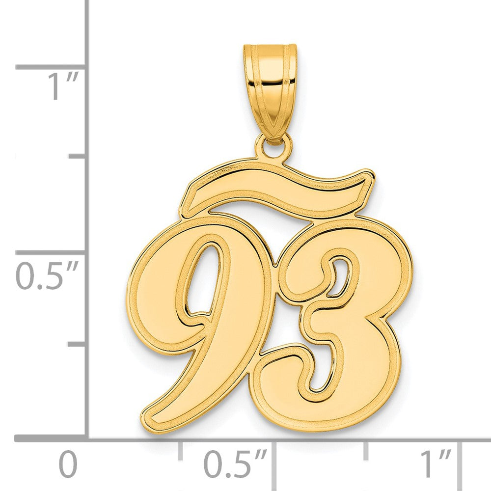 14K Gelbgold Anhänger mit Zahl 93 in Schreibschrift und gebürstetem Rand