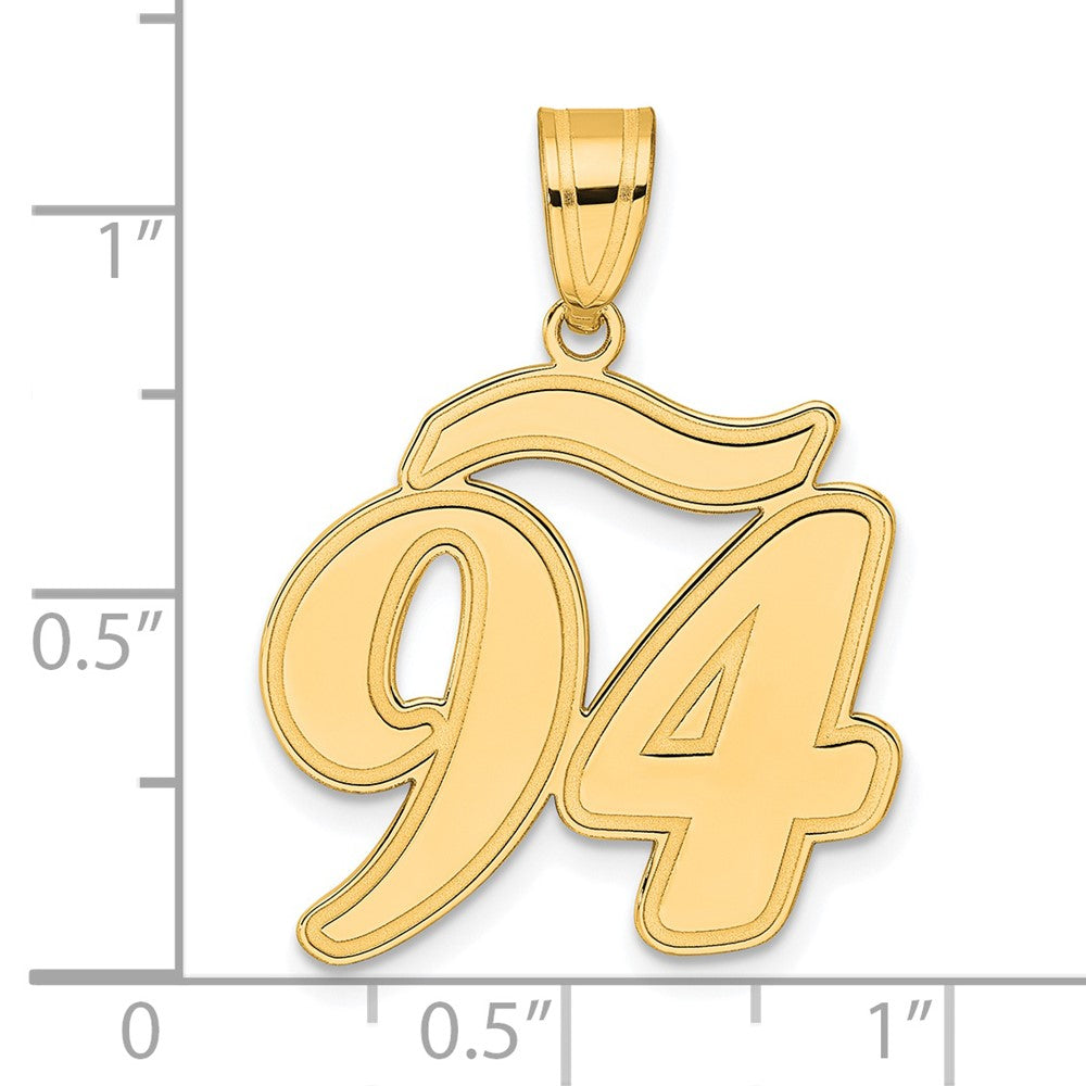 14K Gelbgold Anhänger mit gebürstetem Rand, Zahl 94 in Schreibschrift