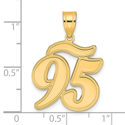 14K Gelbgold Anhänger mit gebürstetem Rand und Zahl 95 in Schreibschrift