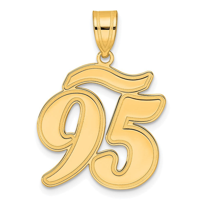 14K Gelbgold Anhänger mit gebürstetem Rand und Zahl 95 in Schreibschrift