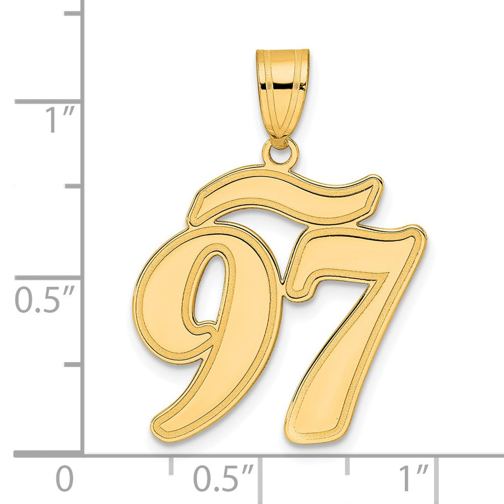 14K Gelbgold Anhänger „Zahl 97" in Schreibschrift mit gebürstetem Rand