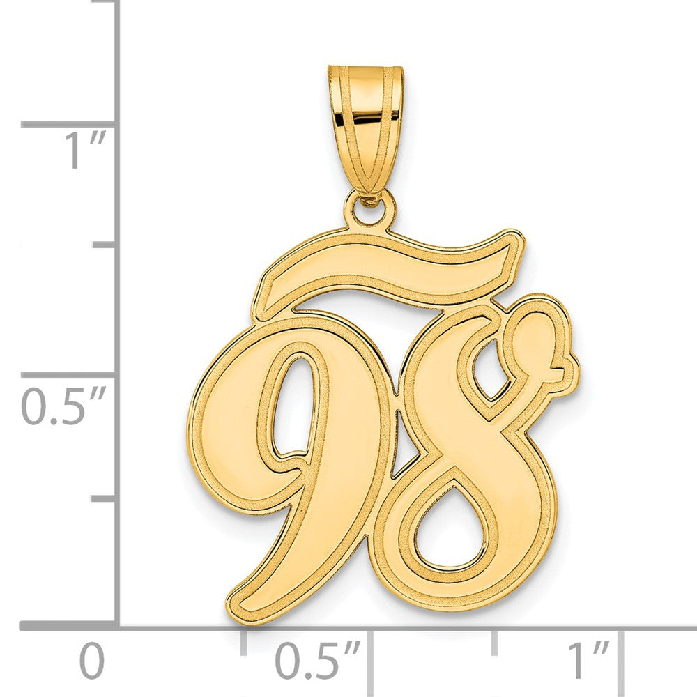 14K Gelbgold Anhänger mit gebürstetem Rand, Nummer 98 in Schreibschrift