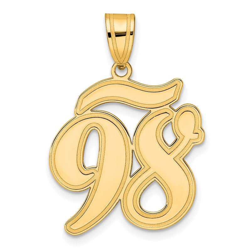 14K Gelbgold Anhänger mit gebürstetem Rand, Nummer 98 in Schreibschrift