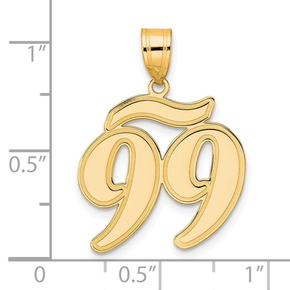 14K Gelbgold-Anhänger mit Zahl 99 in Schreibschrift und gebürstetem Rand