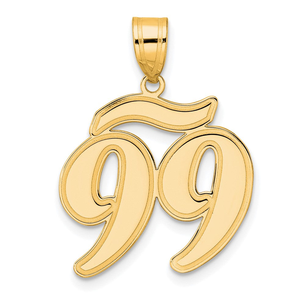 14K Gelbgold-Anhänger mit Zahl 99 in Schreibschrift und gebürstetem Rand