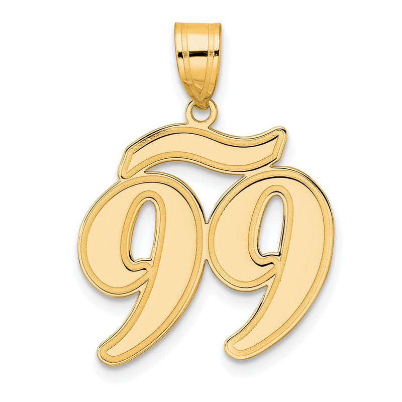 14K Gelbgold-Anhänger mit Zahl 99 in Schreibschrift und gebürstetem Rand