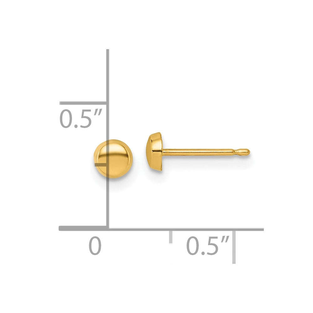 14K Gelbgold Poliert 4mm Knopf Ohrstecker