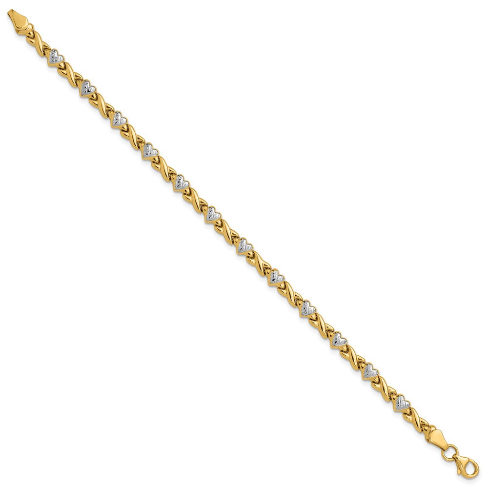 7 Zoll 14K mit Rhodium Poliert Herz und X Armband