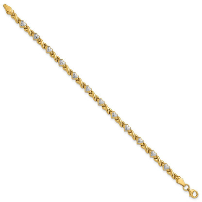 7 Zoll 14K mit Rhodium Poliert Herz und X Armband