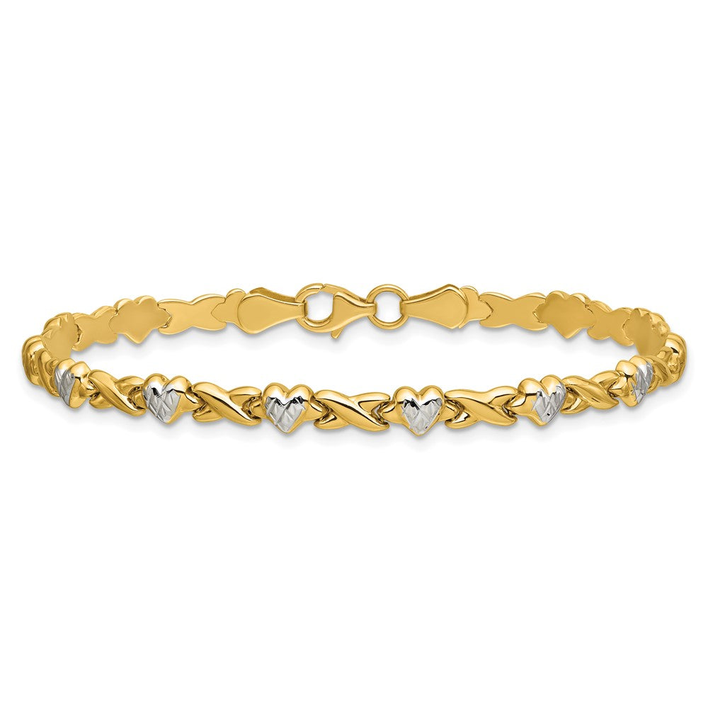 7 Zoll 14K mit Rhodium Poliert Herz und X Armband