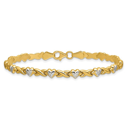 7 Zoll 14K mit Rhodium Poliert Herz und X Armband