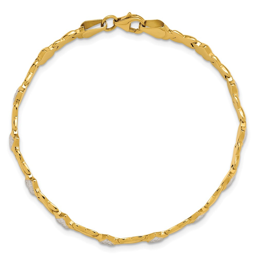 7 Zoll 14K mit Rhodium Poliert Herz und X Armband