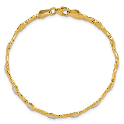 7 Zoll 14K mit Rhodium Poliert Herz und X Armband