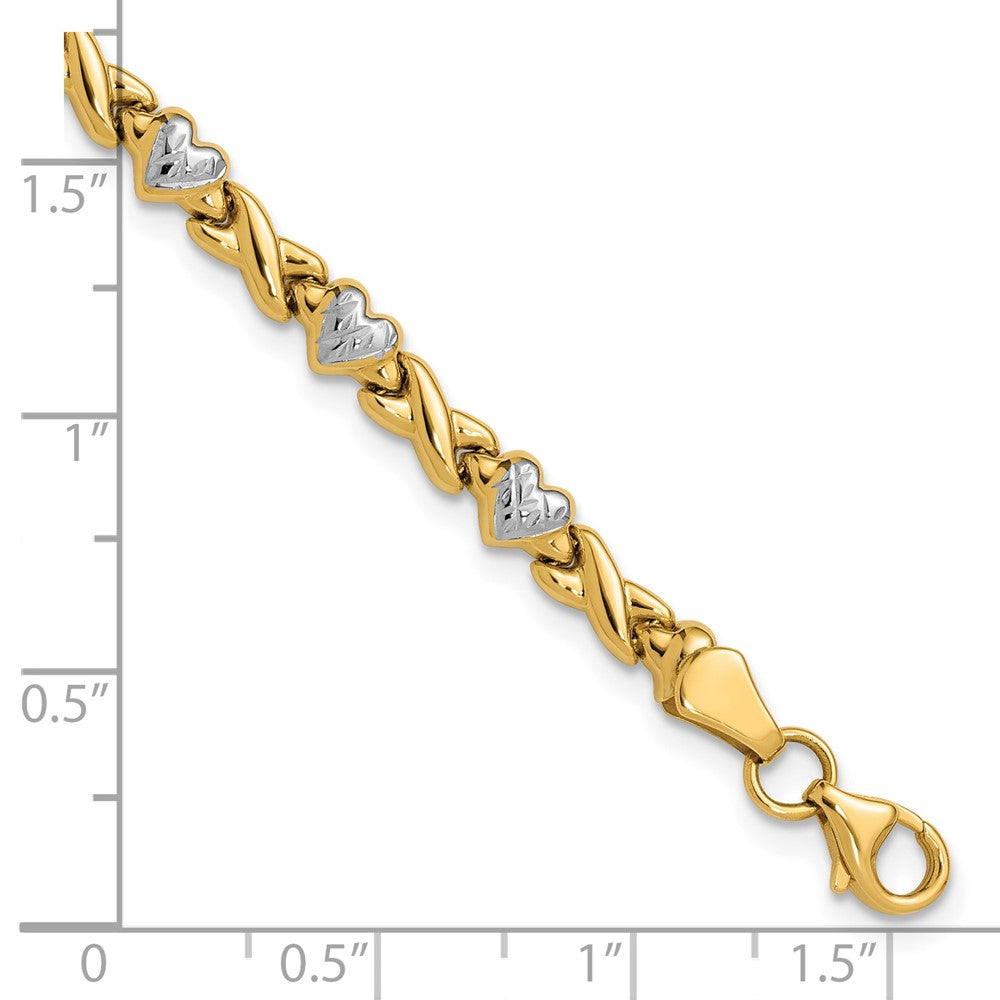 7 Zoll 14K mit Rhodium Poliert Herz und X Armband