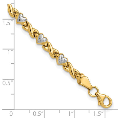 7 Zoll 14K mit Rhodium Poliert Herz und X Armband
