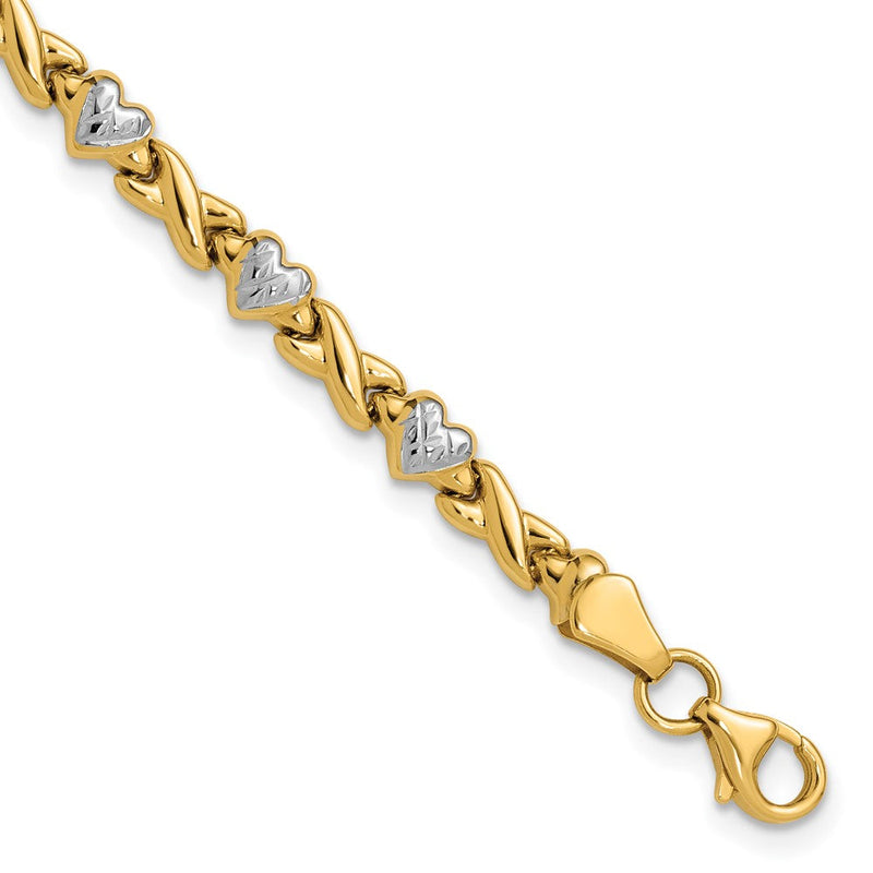 7 Zoll 14K mit Rhodium Poliert Herz und X Armband