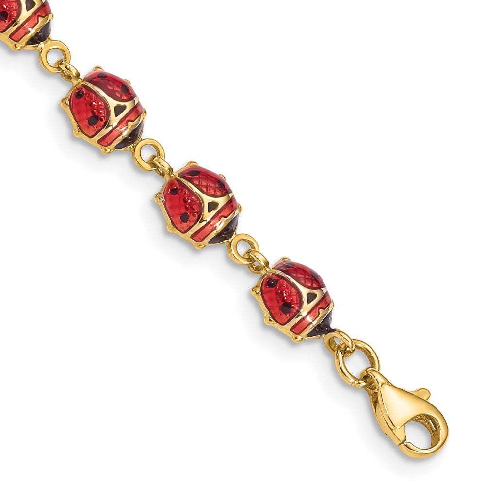 7 Zoll 14K Emaille und Resin Marienkäfer Armband